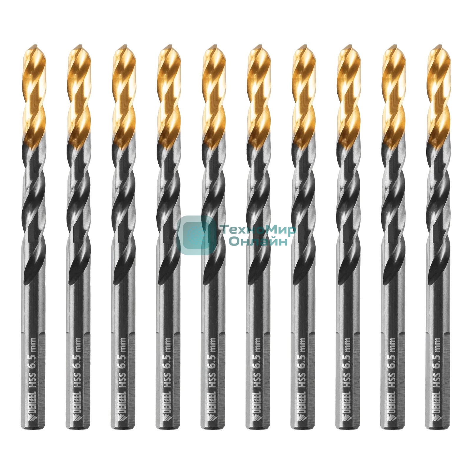 Сверло по металлу Denzel 6,5 мм, HSS-Tin, Golden Tip, 10 шт.