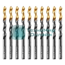 Сверло по металлу Denzel 6,5 мм, HSS-Tin, Golden Tip, 10 шт.