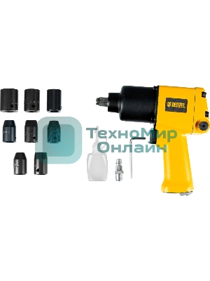 Ударный пневмогайковерт Denzel IW860+набор головок, 1/2