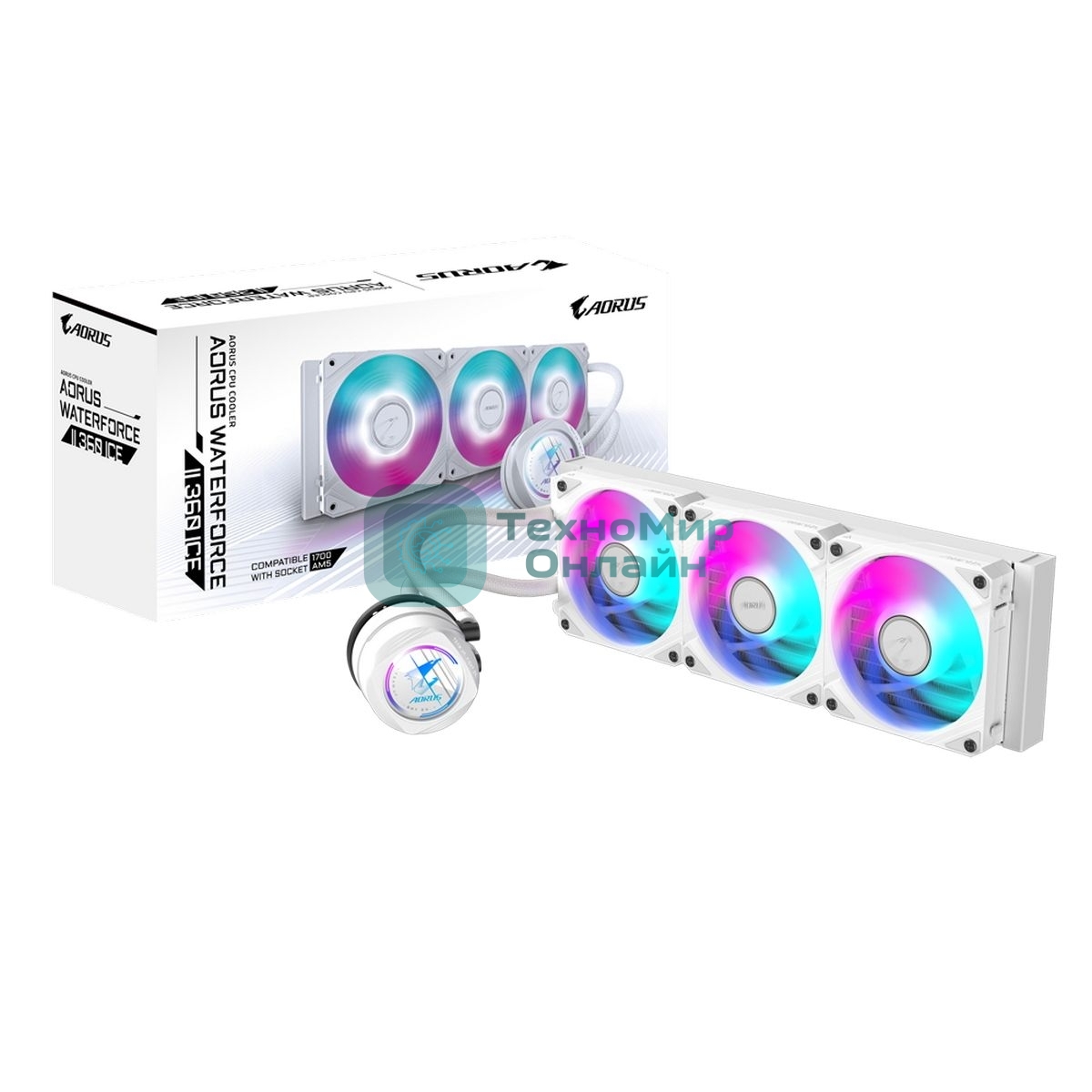 Система жидкостного охлаждения Gigabyte AORUS WATERFORCE X II 360I белый, 3 x 120мм ARGb Fan, sTR5, RTL (9JAWTX2360I-00-10)
