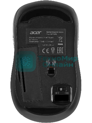 Мышь беспроводная Acer OMR302 черный, 1200 dpi, радиоканал, USB, кнопки - 3