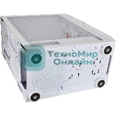 Компьютерный корпус Ginzzu GL 390 боковая дверца закаленное стекло на петлях на магнитах, controller CRC10, 4* 12R6W FAN 12CM RGb белый