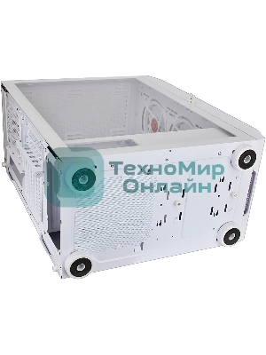 Компьютерный корпус Ginzzu GL 390 боковая дверца закаленное стекло на петлях на магнитах, controller CRC10, 4* 12R6W FAN 12CM RGb белый