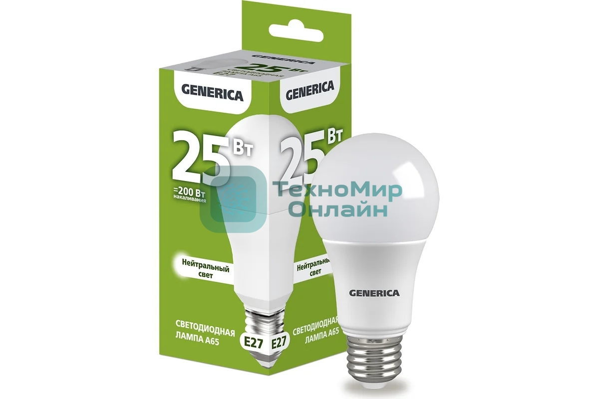 Лампа cветодиодная LED IEK LL-A65-25-230-40-E27-G груша, A65 25Вт 230В 4000К E27 GENERICA