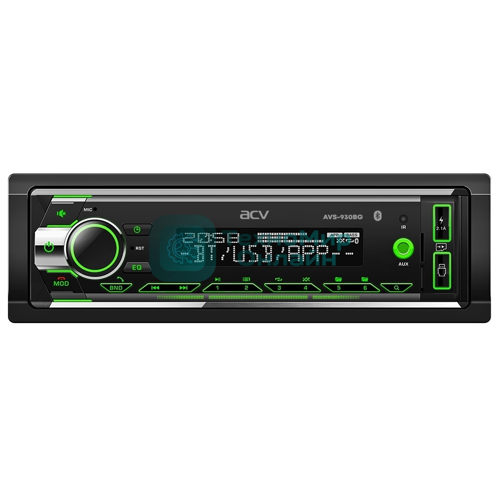 Автомагнитола ACV AVS-930BG, 1 DIN, Bluetooth, USB Type-A, AUX, пульт ДУ