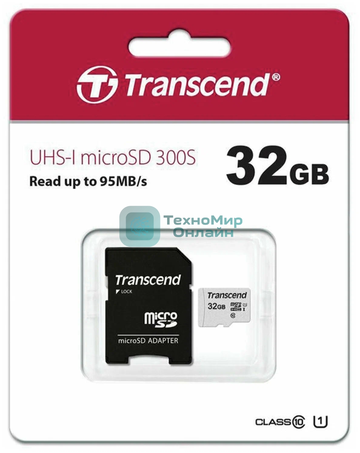 Флеш карта Micro SecureDigital 32Gb Transcend TS32GUSD300S-A MicroSDHC Class 10 UHS-I, SD adapter