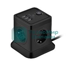 Сетевой фильтр Cablexpert Tower TWR-4-U3-B-2, 4 р, 10А, 3xUSB, 3.1А, 2 м, ур.защиты 2+, черный, коробка
