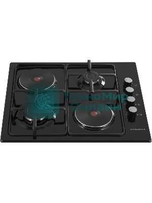 Комбинированная варочная панель Maunfeld EEHE.64.5EB/KG, 4 конфорки, эмалированная сталь, черный