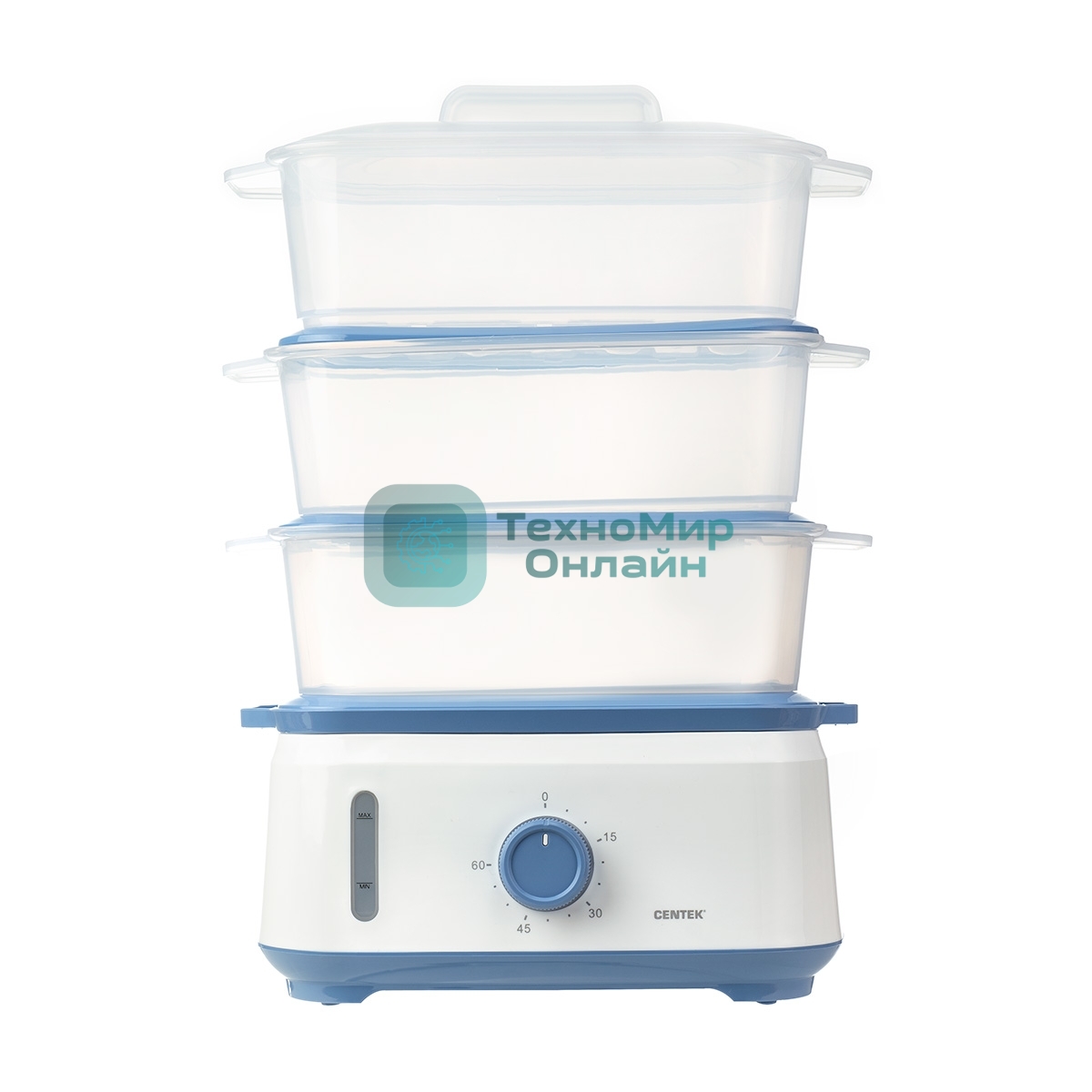 Пароварка электрическая Centek CT-1462 9л 1050Вт, таймер 60 мин, 3 контейнера, чаша для риса, резервуар 1,5л.