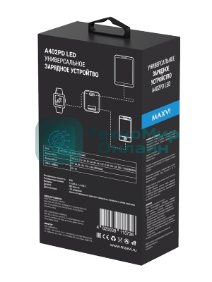 Сетевое зарядное устройство Maxvi A402PD LED 33W, 1xUSB-A, 1xUSB-C, белый