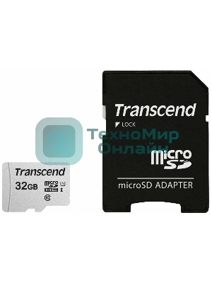 Флеш карта Micro SecureDigital 32Gb Transcend TS32GUSD300S-A MicroSDHC Class 10 UHS-I, SD adapter