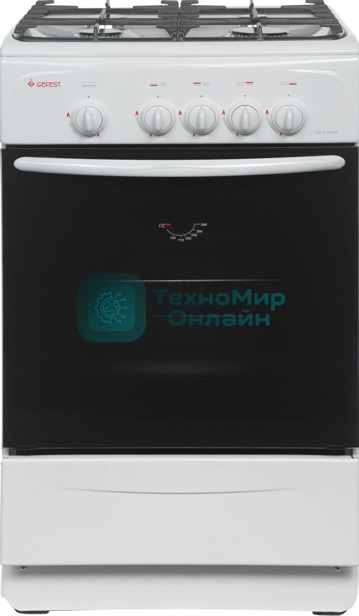 Плита газовая Gefest CG 50М02 К73 белый, конфорок 4 шт, духовка 42 л, 50 см x 85 см x 53 см