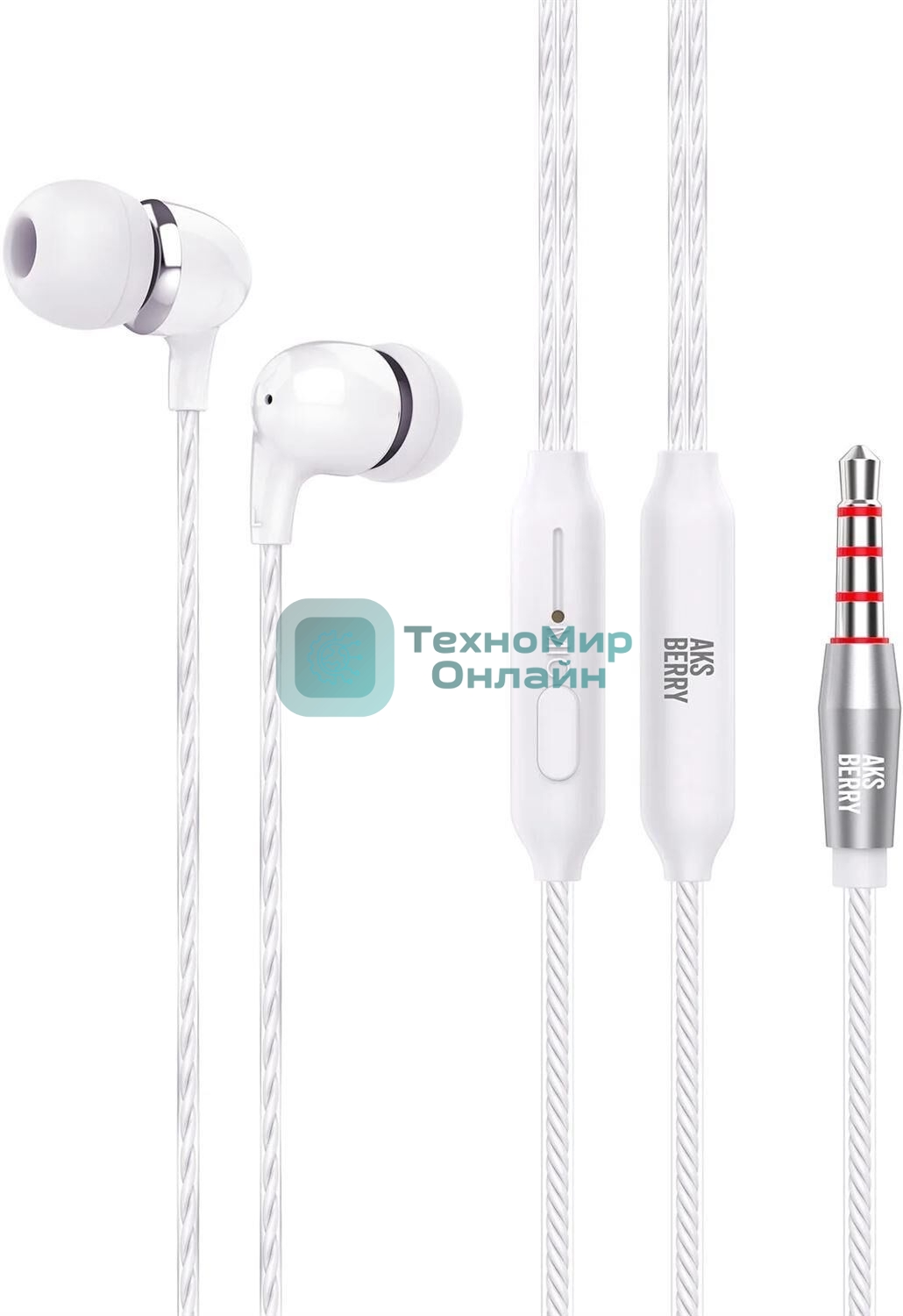 Проводные наушники Aksberry Y2 белый, вкладыши, встроенный микрофон
