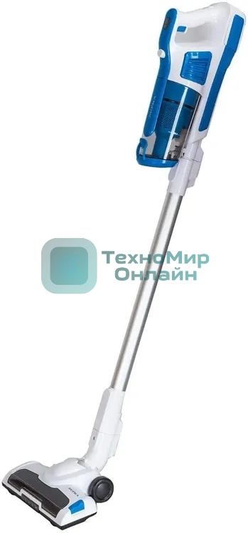 Пылесос вертикальный SUPRA VCS-5097 белый/синий, питание от аккумулятора, 140 Вт, уборка сухая, пылесборник 0.8 л