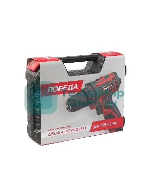 Дрель-шуруповерт аккумуляторная ПОБЕДА ДА-12П/2 Ли, 1 АКБ, 12В, 2,0 Ач, 25Нм, 2 скорости, кейс, комплект сверел и бит