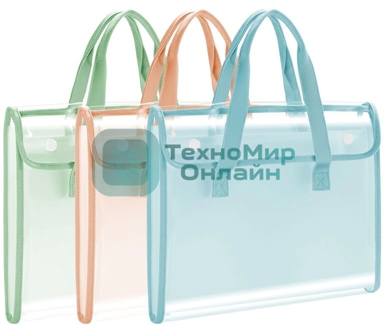 Папка-портфель Deli PM308GREEN на кнопке 7 отделений, A4 с окантовкой пвх прозрачный/зеленый