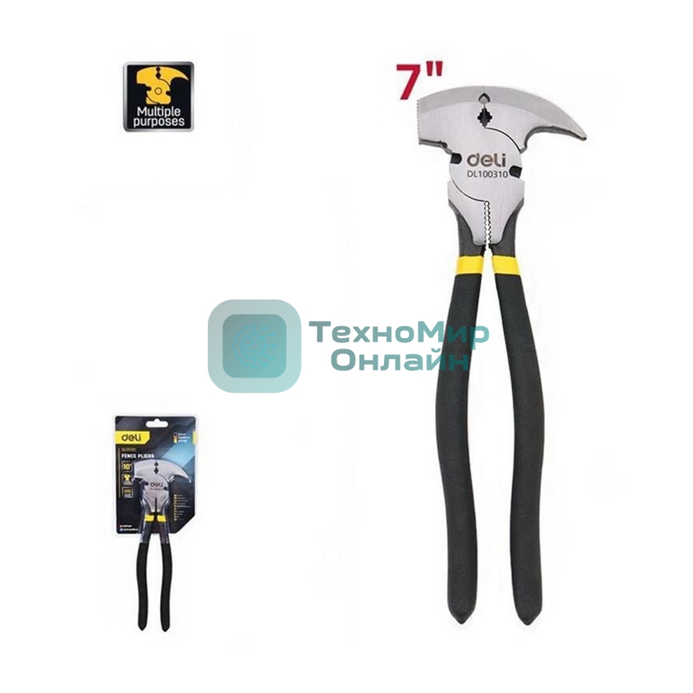 Плоскогубцы многофункциональные 5-в-1 Deli DL100310 250мм, (молоток, кусачки, гвоздодер, зажим, обжим) прорезиненная рукоять