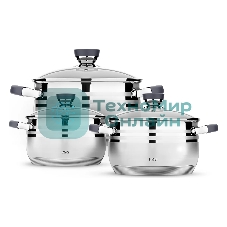 Набор посуды Lara LR02-121 Mercury 2.1 л, 2.9 л, 4.9 л, 16/18/22 см, нержавеющая сталь AISI 201