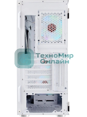 Компьютерный корпус Ginzzu GL 390 боковая дверца закаленное стекло на петлях на магнитах, controller CRC10, 4* 12R6W FAN 12CM RGb белый