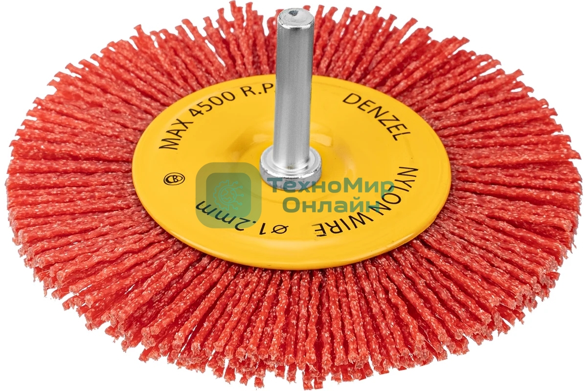 Щетка для дрели Denzel 100 мм, плоская, со шпилькой, нейлоновая щетина