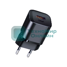 Сетевое зарядное устройство Qumo Energy PD 20W (Charger 0071), два порта: Type-C PD + USB-A QC3.0, черный