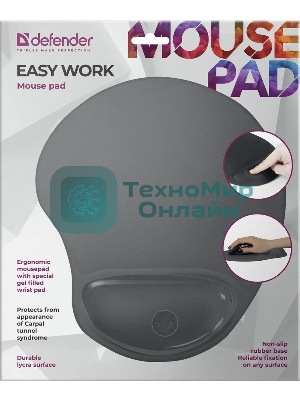 Коврик для мыши Defender гелевый Easy Work (серая лайкра) нескользящ.основа,260х225х5мм