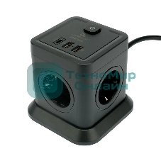 Сетевой фильтр Cablexpert Tower TWR-4-CU2-B-2, 4 р, 10А, 1xType-C PD, 20Вт, 2хUSB, 2 м, ур.защиты 2+, черный, коробка