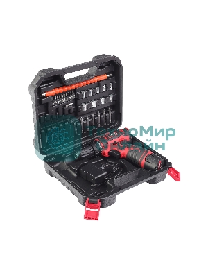 Дрель-шуруповерт аккумуляторная ПОБЕДА ДА-12П/2 Ли, 1 АКБ, 12В, 2,0 Ач, 25Нм, 2 скорости, кейс, комплект сверел и бит