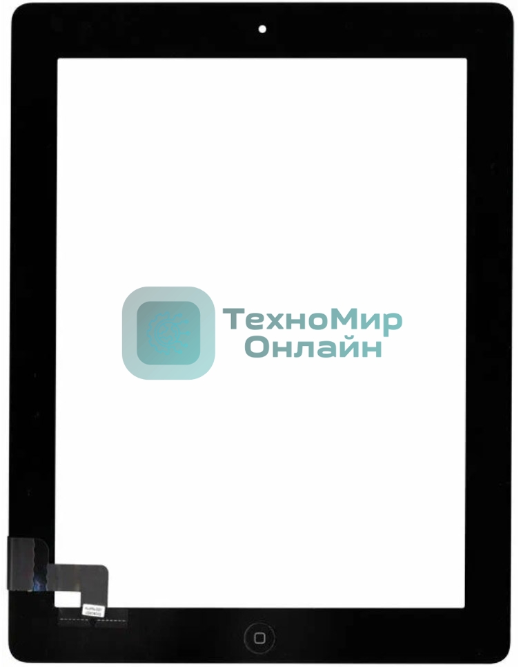 Сенсорное стекло (тачскрин) для iPad 2 (A1395, A1396, A1397), черное с кнопкой OEM