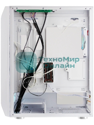 Компьютерный корпус Ginzzu GL 390 боковая дверца закаленное стекло на петлях на магнитах, controller CRC10, 4* 12R6W FAN 12CM RGb белый