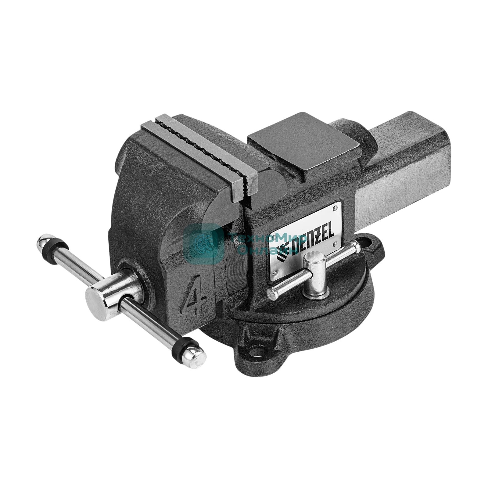 Тиски слесарные Denzel BVH-100 100 мм, поворотные, стальная направляющая, с наковальней