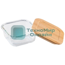 Контейнер LEONORD BAMBU, объем: 500 мл, из жаропрочного стекла с крышкой из бамбука, квадратный (106021)