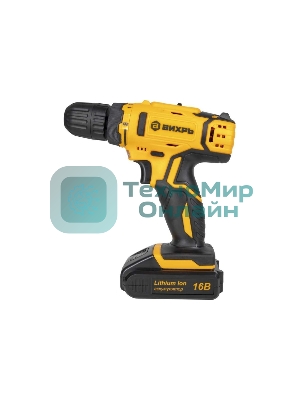 Дрель-шуруповерт аккумуляторная Вихрь ДА-16Л-2К 72/14/32, Аккумуляторная, 16В, 2 АКБ, Кейс