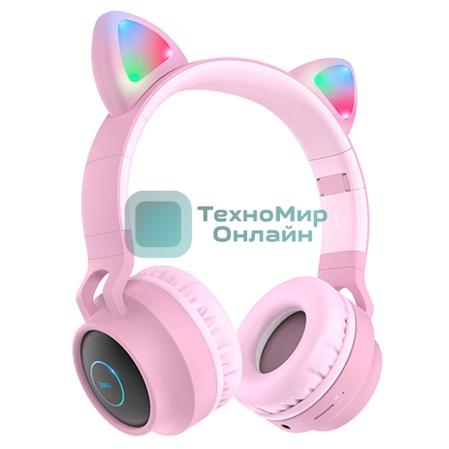 Беспроводные/проводные наушники Hoco W27 розовый, накладные, Bluetooth + проводной, «кошачьи ушки», до 5 ч.