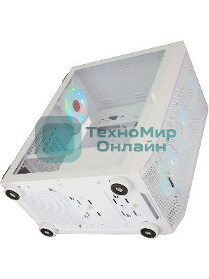 Компьютерный корпус Ginzzu GL 390 боковая дверца закаленное стекло на петлях на магнитах, controller CRC10, 4* 12R6W FAN 12CM RGb белый