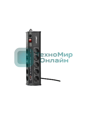 Сетевой фильтр CROWN CMPS-11 черный, 10 розеток, 3 м