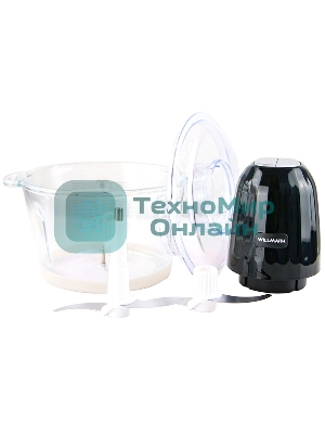 Измельчитель Willmark WMC-7088 (500Вт., стекл. чаша 2л., двойн. лезвия., рез. основание) черный