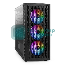 Компьютерный корпус Miditower ExeGate EVO-5001A-500NPX (ATX, БП 500NPX с вент. 12 см, 2хUSB+1хUSB 3.0+HD Audio, черный, 3 вент.12см с RGb подсветкой, боковая панель - закаленное стекло)