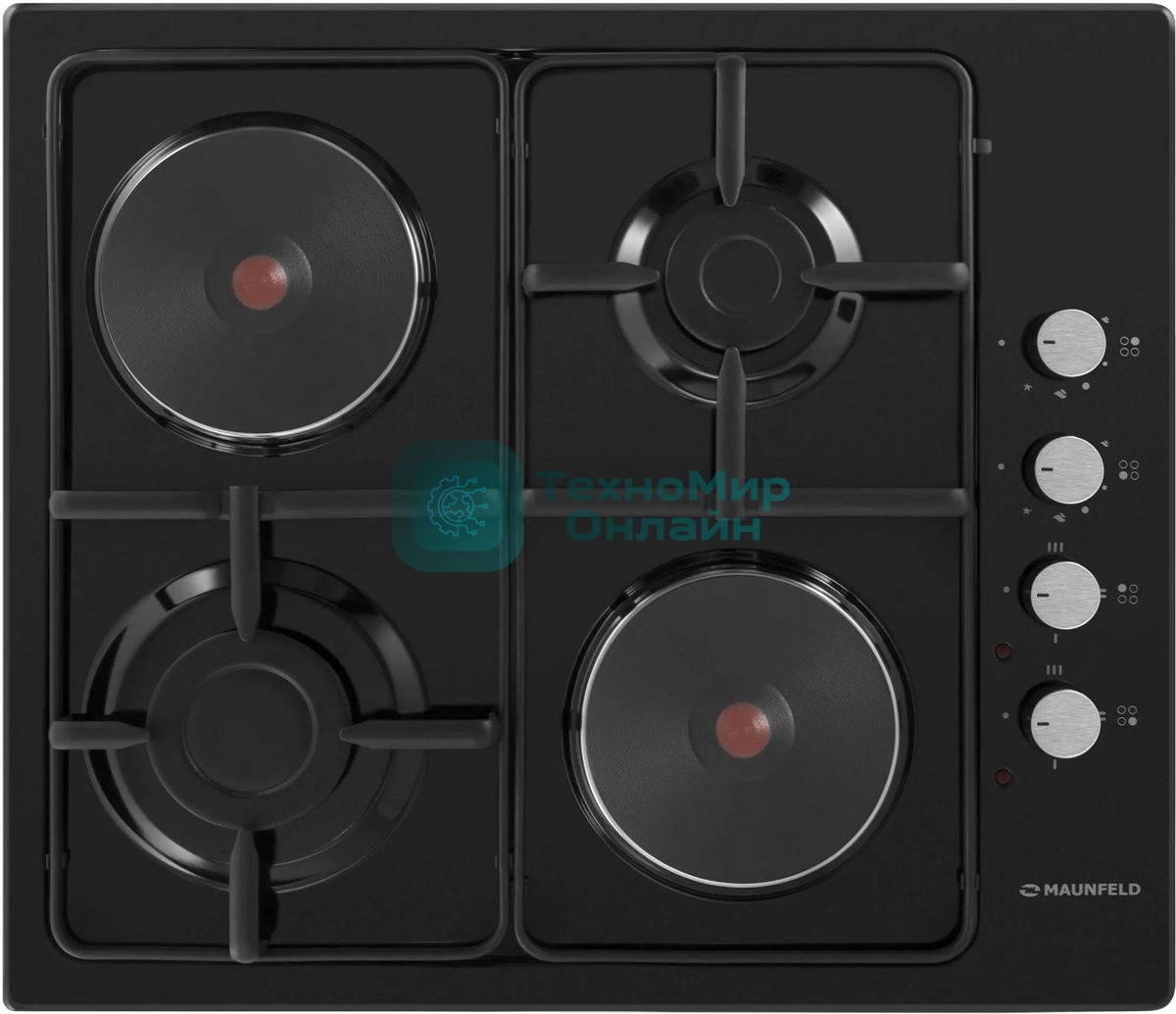 Комбинированная варочная панель Maunfeld EEHE.64.5EB/KG, 4 конфорки, эмалированная сталь, черный