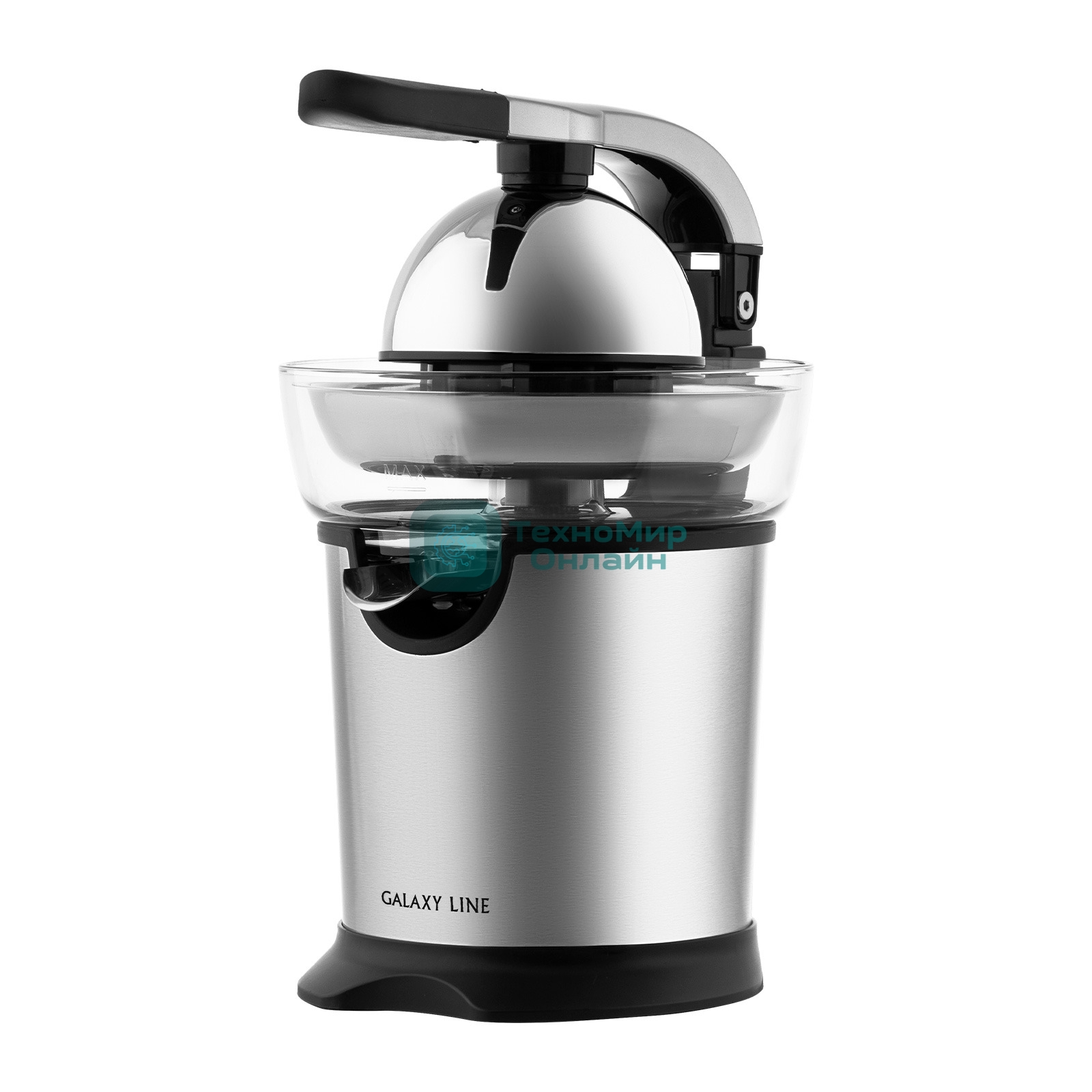 Соковыжималка GALAXY GL 0854 серебристый/черный, цитрусовая, 160 Вт, 300 мл, механическое