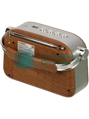 Радиоприемник портативный Hyundai H-PSR200 дерево коричневое/серебристый USB microSD