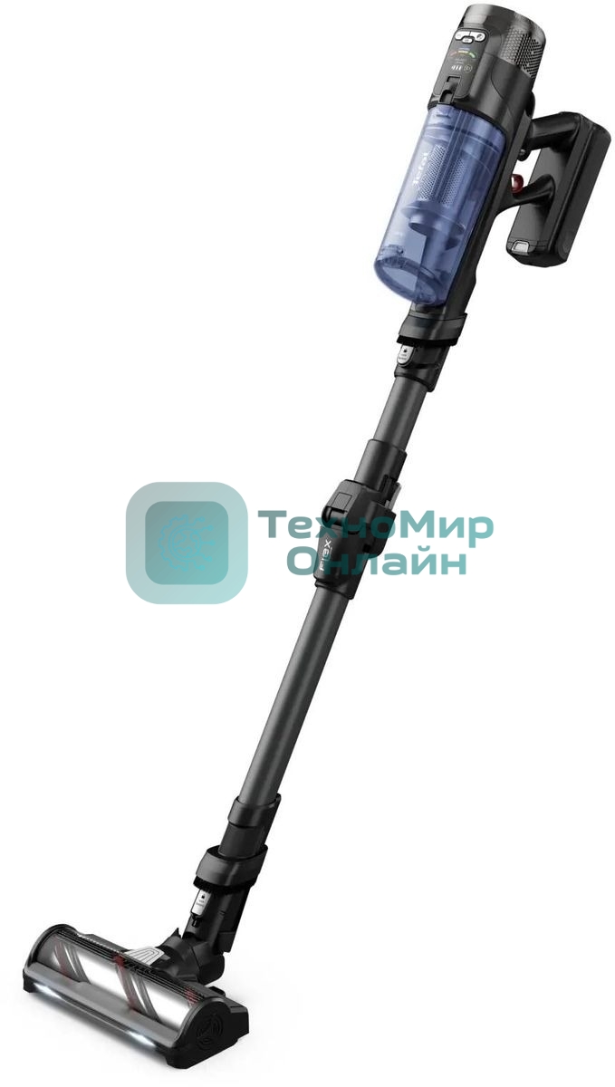 Пылесос вертикальный Tefal X-Force Flex TY9LC1WO серый/синий, питание от аккумулятора, 150 Вт, уборка сухая, пылесборник 0.65 л