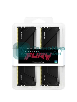 Оперативная память Kingston Fury Beast, DDR4, 32GB (2x16GB), 3200MHz, CL16, DIMM, с радиатором, RGB, черный