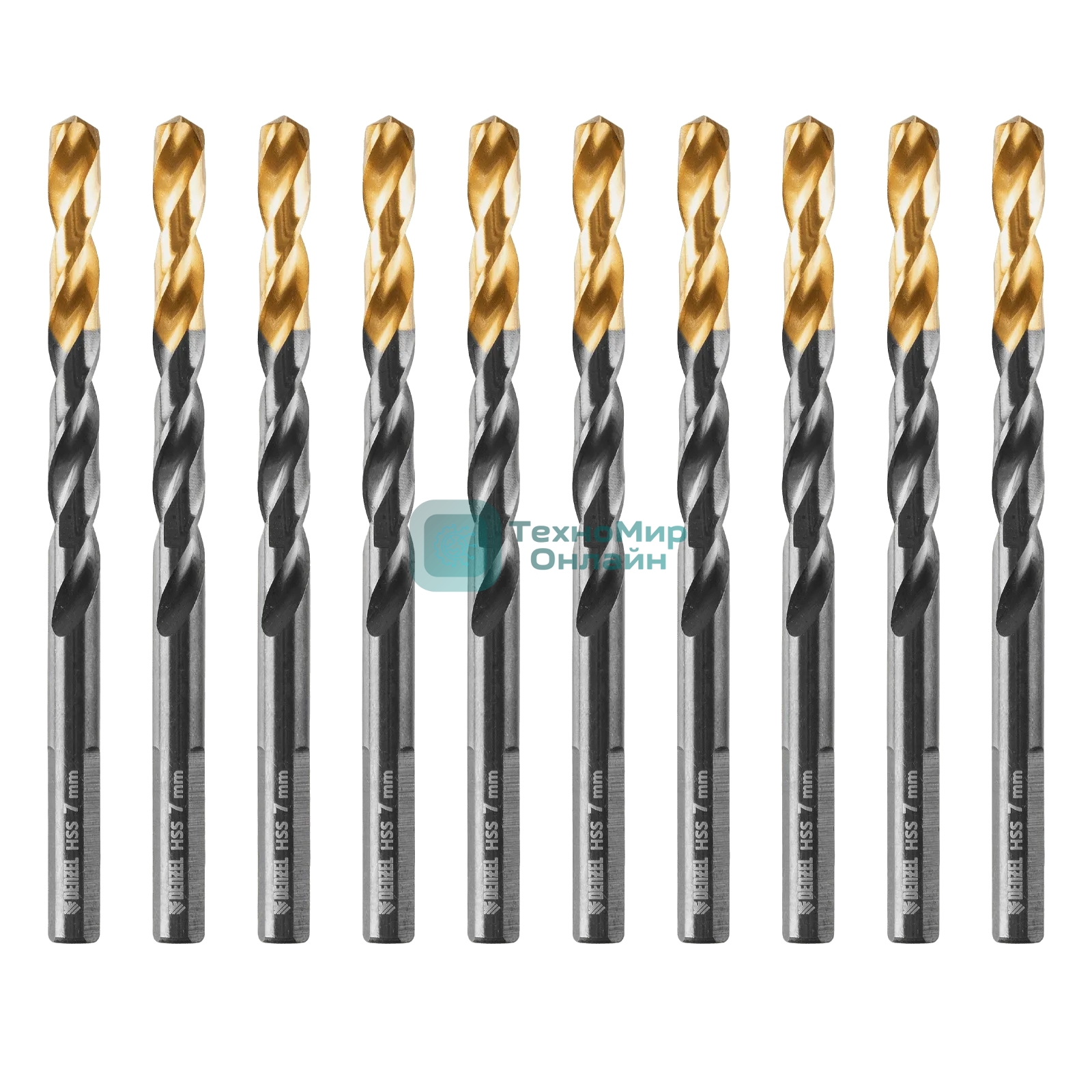 Сверло по металлу Denzel 7 мм, HSS-Tin, Golden Tip, 10 шт.