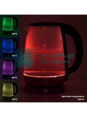 Чайник электрический Kitfort КТ-628 1.7 л, 2200 Вт, серебристый (корпус: стекло)