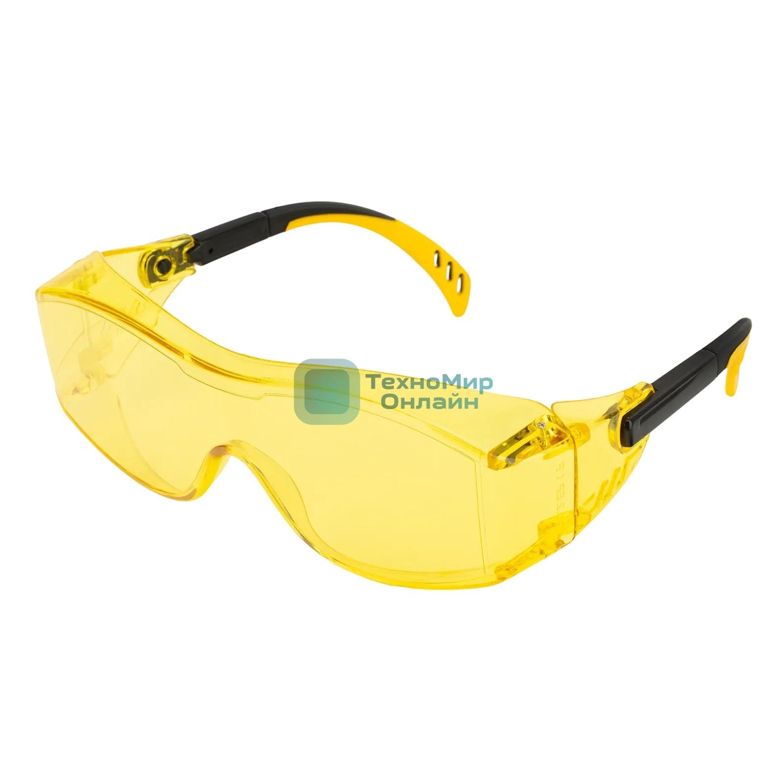 Очки защитные открытые Denzel поликарбонатные, увеличенная желтая линза, регулируемые дужки