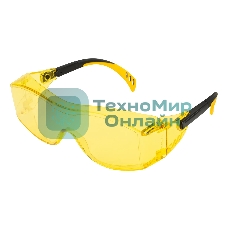 Очки защитные открытые Denzel поликарбонатные, увеличенная желтая линза, регулируемые дужки