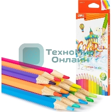 Карандаши цветные Deli EC128-12 ColoRun, шестигранный профиль, дерево 12 цветов, коробка с европодвесом (12шт)