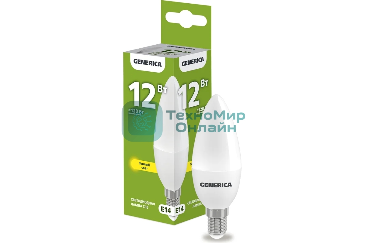 Лампа cветодиодная LED IEK LL-C35-12-230-30-E14-G C35 свеча 12Вт 230В 3000К E14 GENERICA