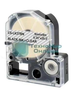 Картридж ленточный Cactus CS-LK3TbN черный шрифт, прозрачный фон (9 мм, 9 м) для Epson LW300/LW400/LW700/LW600P/LW1000P/K400/Z700/Z900